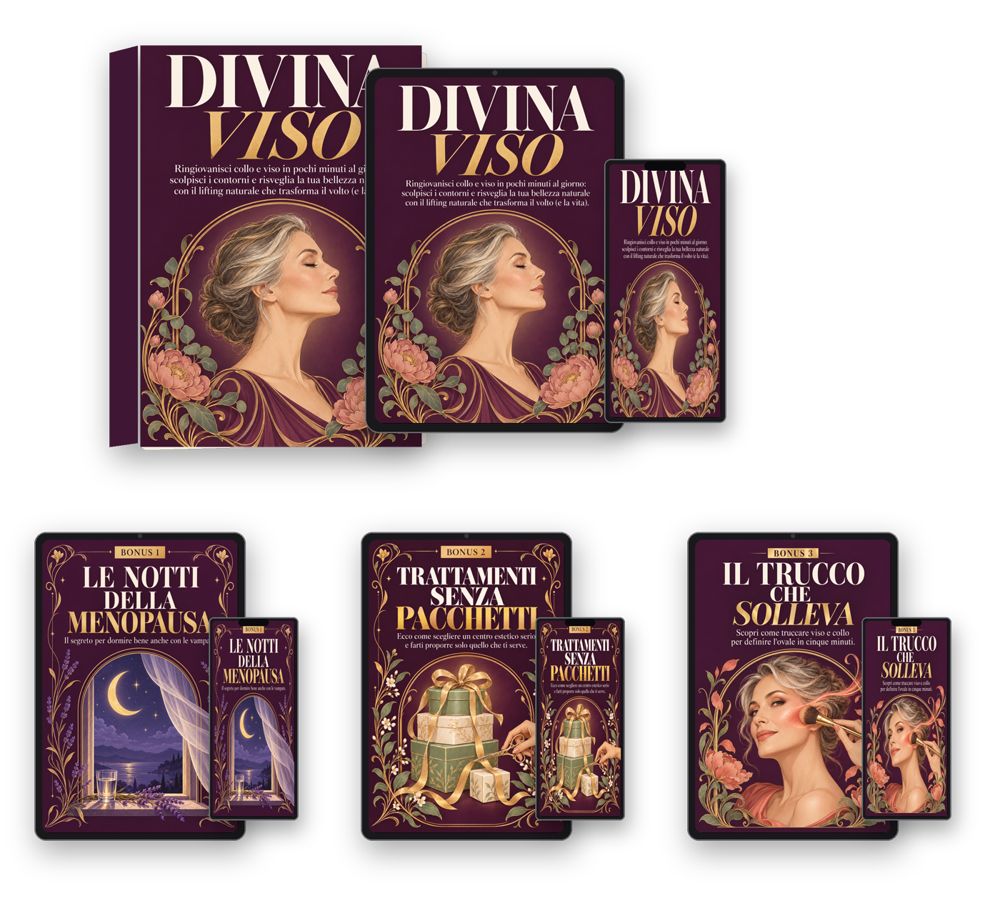 Il pacchetto completo: Divina Viso e i tre bonus, su libro, tablet e telefono